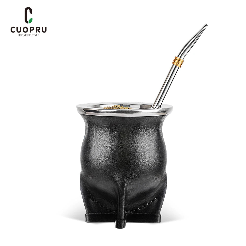 Mate con Interior de Cerámica | Taza Calabaza Argentina 200-400ml + Bombilla + Cepillo – 2 Colores