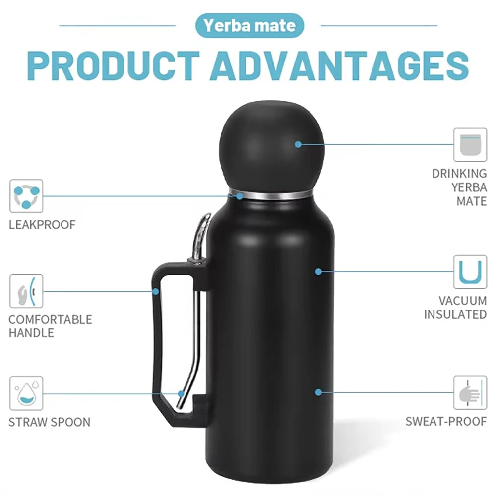 Set Termo Mate 3-en-1 | Botella Aislante 1.3L + Taza + Bombilla – Acero Inoxidable