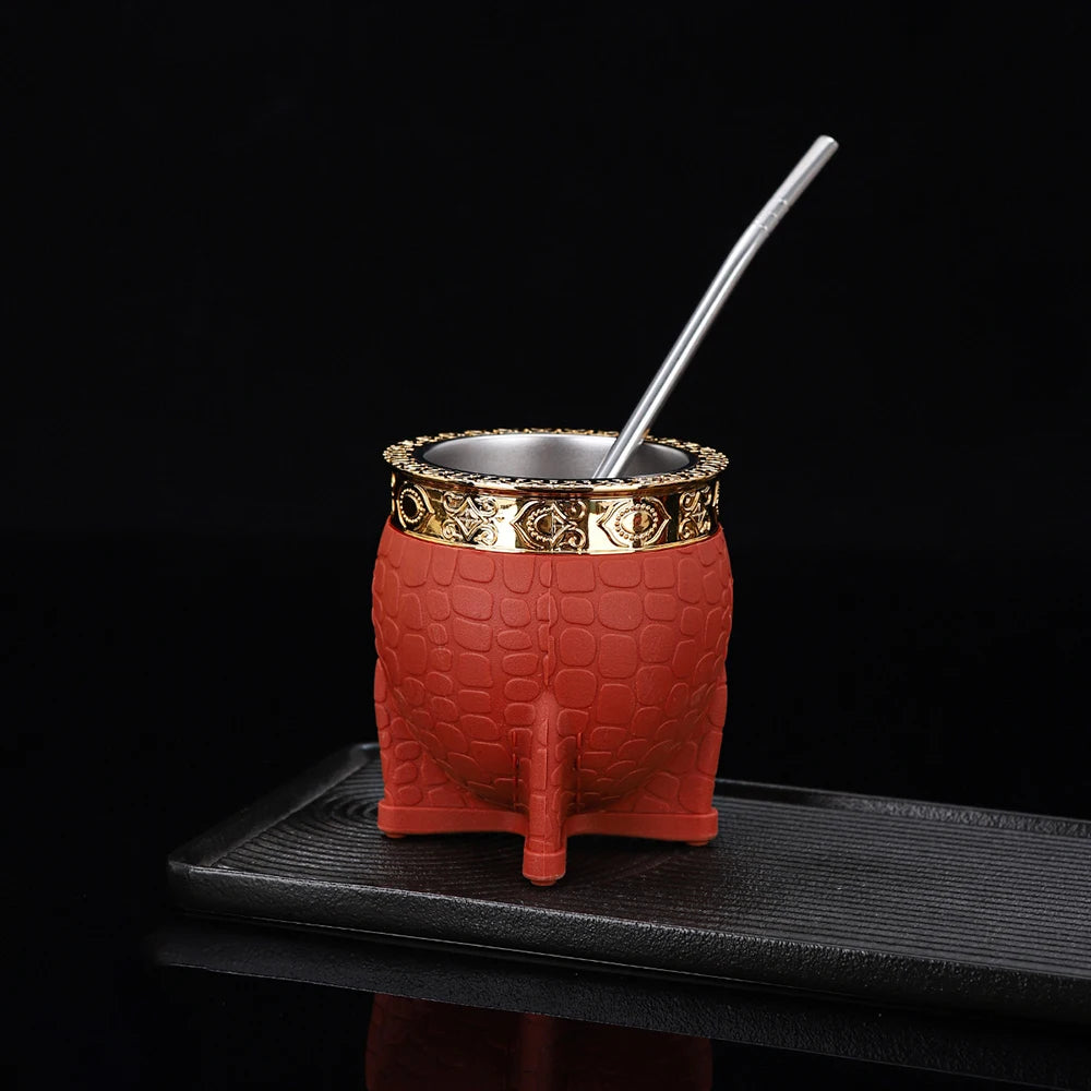 Mate de Cuero Artesanal 180ml con Bombilla | Estilo Argentina y Uruguay