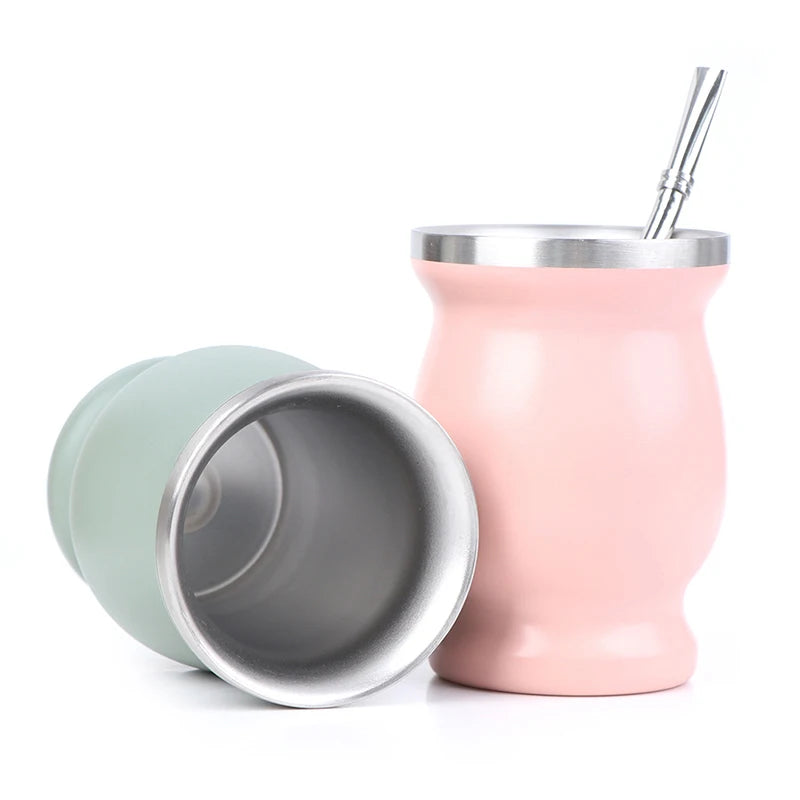 Mate Estilo Calabaza 8oz | Acero Inoxidable 304 Doble Pared con Bombilla – 5 Colores