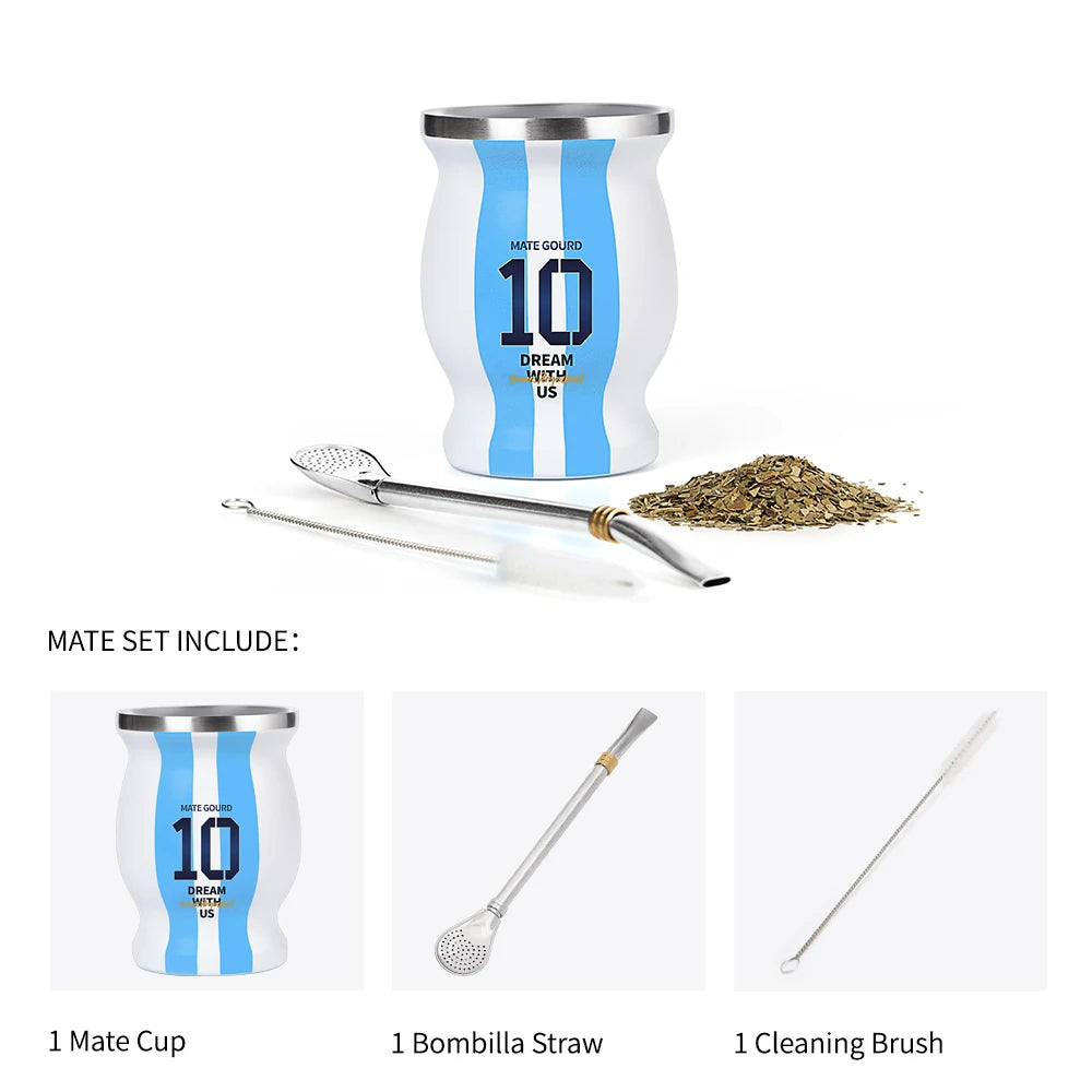 Kit Mate Argentina N°10 | Taza Acero + Bombilla + Cepillo de Limpieza – Azul