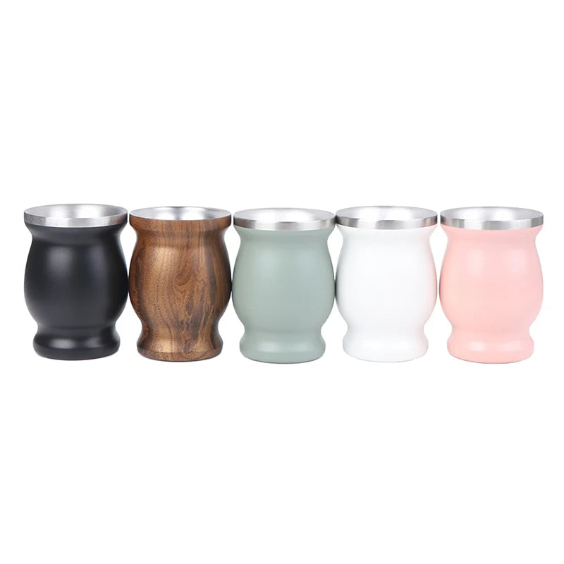 Gourd Style Mate Cup 8oz | Double Wall 304 Stainless Steel with Bombilla – 5 Colors