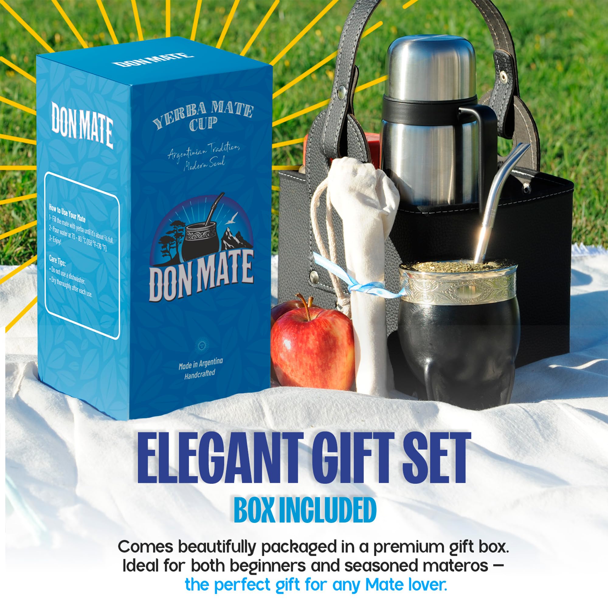 DON MATE - Taza para Mate Argentino + Bombilla Mate de Acero Inoxidable | Juego de Tazas Tradicional | Ideal para Yerba y Taza Mate Artesanal