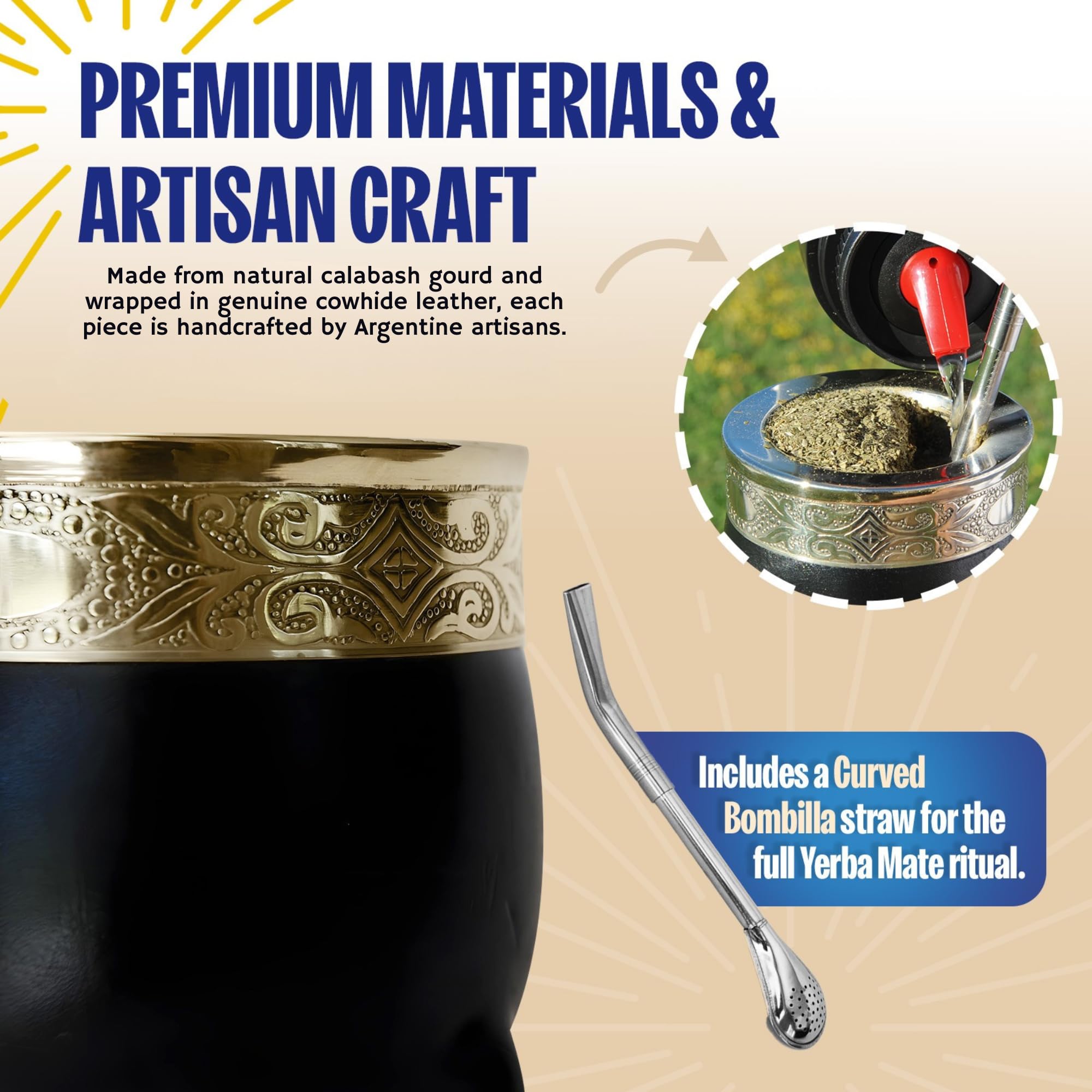 DON MATE - Taza para Mate Argentino + Bombilla Mate de Acero Inoxidable | Juego de Tazas Tradicional | Ideal para Yerba y Taza Mate Artesanal