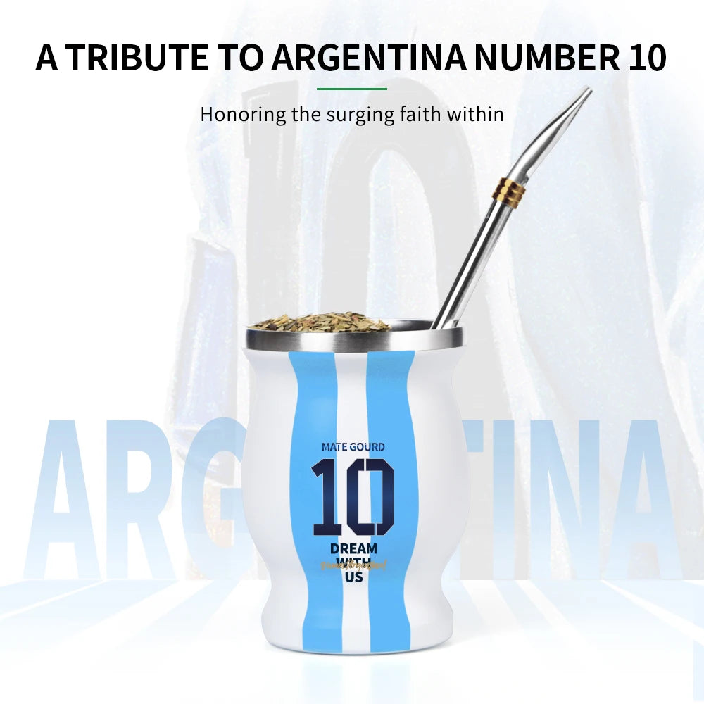 Kit Mate Argentina N°10 | Taza Acero + Bombilla + Cepillo de Limpieza – Azul