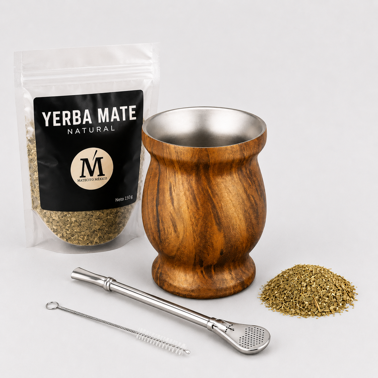 Mate de Acero Inoxidable Set Completo -Yerba Mate incluido.