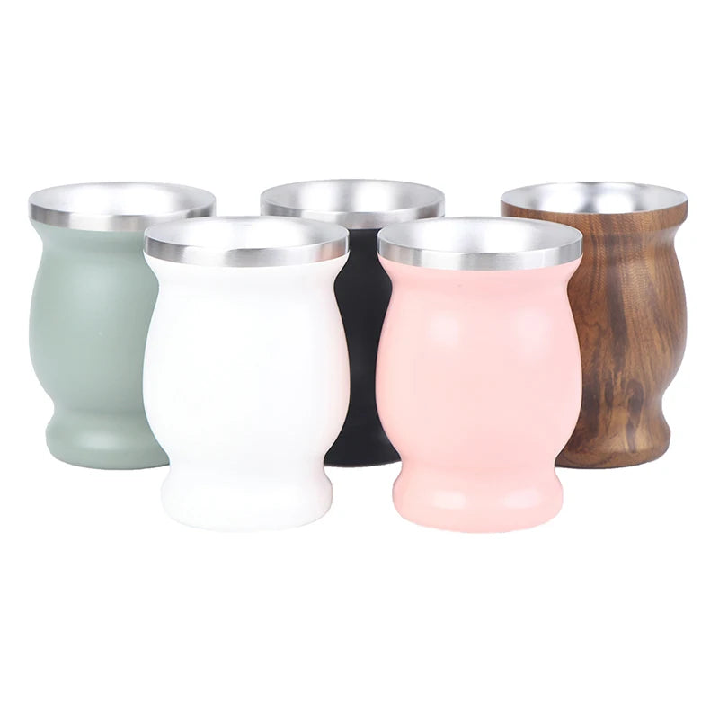 Gourd Style Mate Cup 8oz | Double Wall 304 Stainless Steel with Bombilla – 5 Colors
