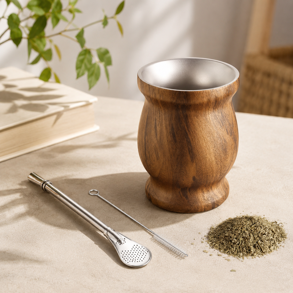 Mate de Acero Inoxidable Set Completo -Yerba Mate incluido.