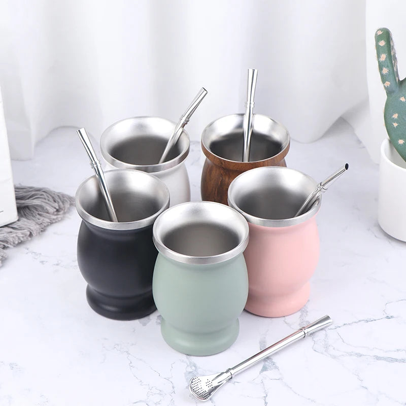 Gourd Style Mate Cup 8oz | Double Wall 304 Stainless Steel with Bombilla – 5 Colors