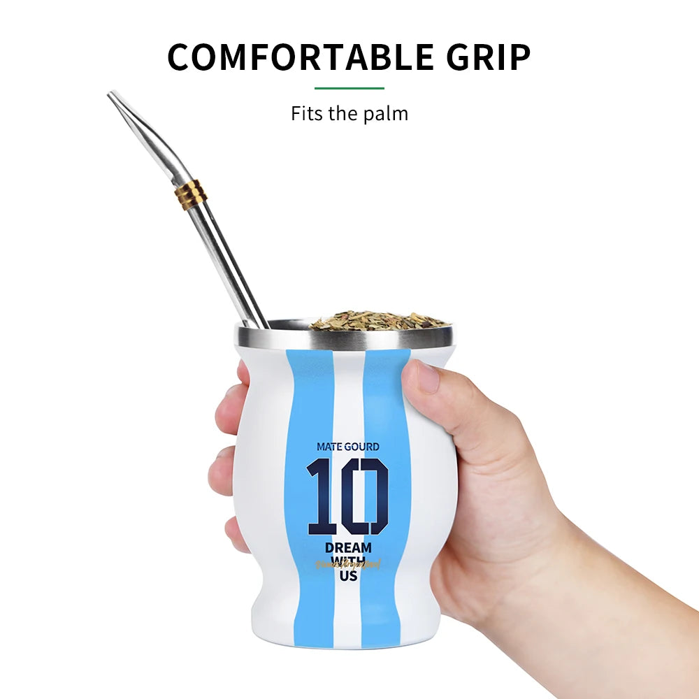 Kit Mate Argentina N°10 | Taza Acero + Bombilla + Cepillo de Limpieza – Azul