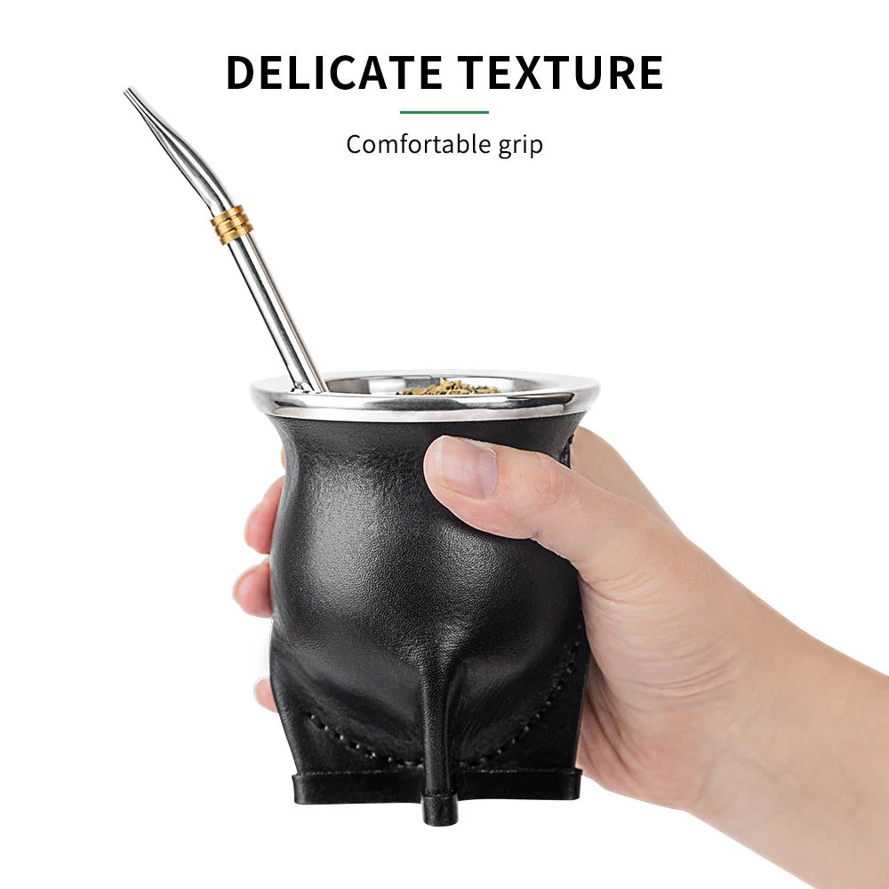 Mate con Interior de Cerámica | Taza Calabaza Argentina 200-400ml + Bombilla + Cepillo – 2 Colores
