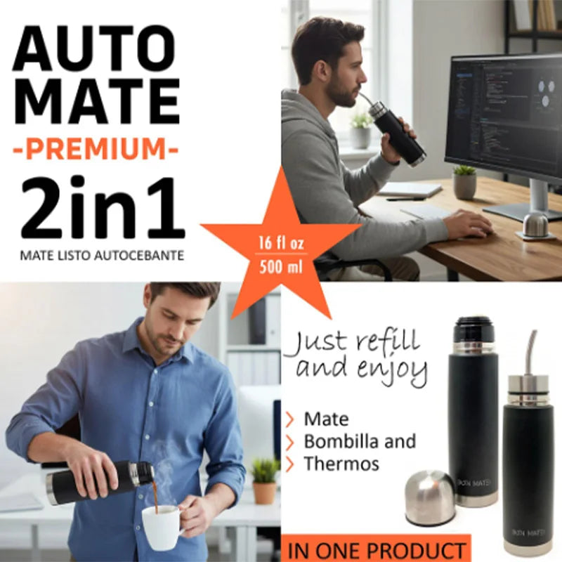 Termo Mate 2-en-1 con Bombilla Integrada | Acero Inoxidable 500ml y 750ml