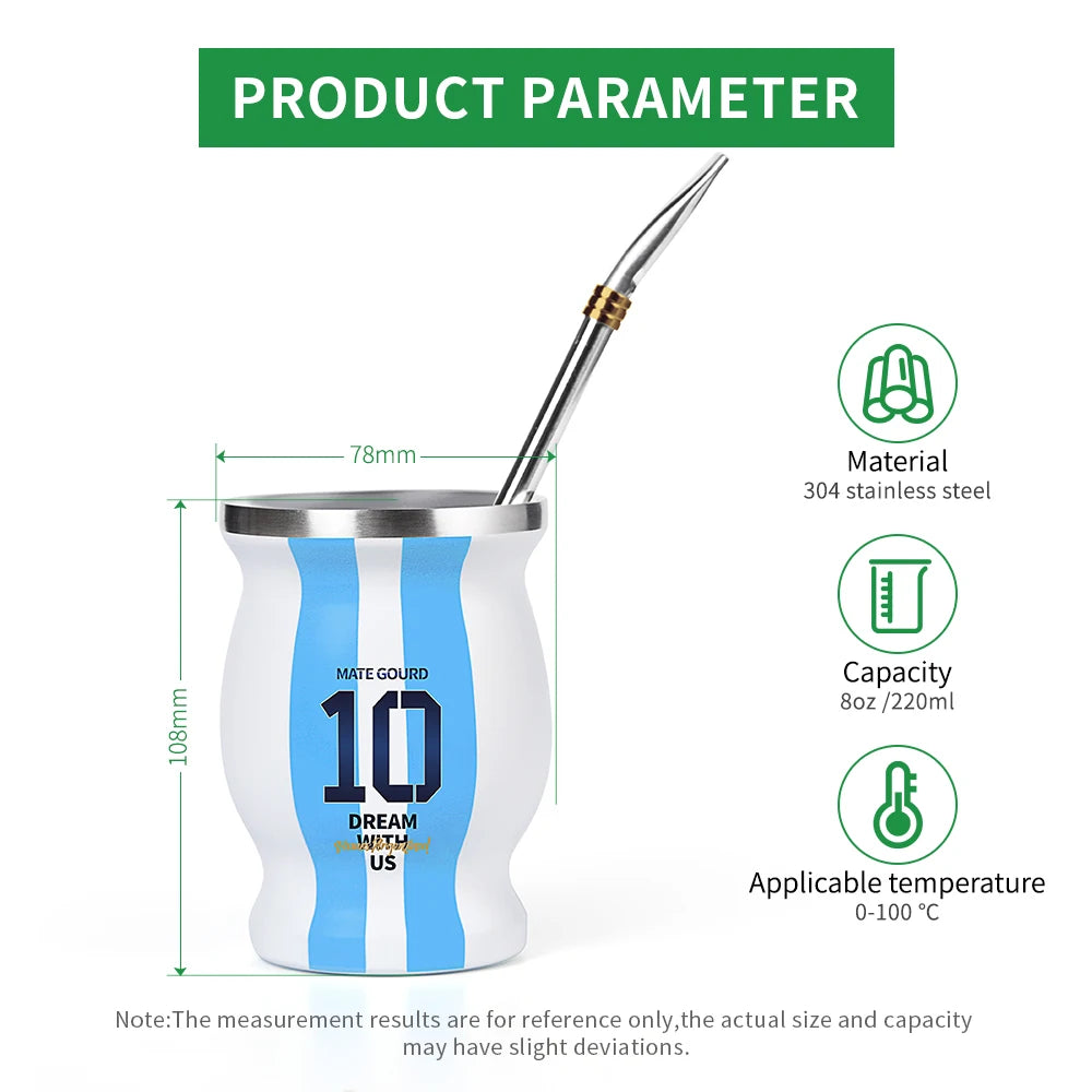 Kit Mate Argentina N°10 | Taza Acero + Bombilla + Cepillo de Limpieza – Azul