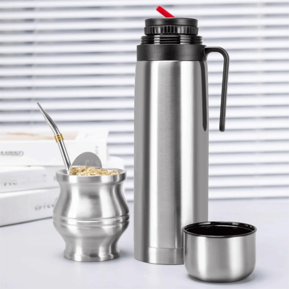 Termo para Yerba Mate 1L | Doble Pared Acero Inoxidable con Diseño para Bombilla – Vacío