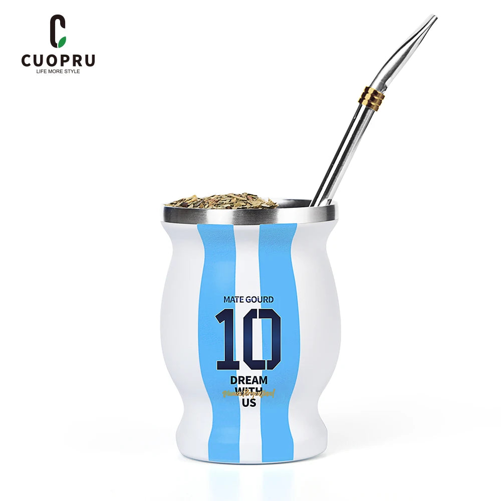 Kit Mate Argentina N°10 | Taza Acero + Bombilla + Cepillo de Limpieza – Azul