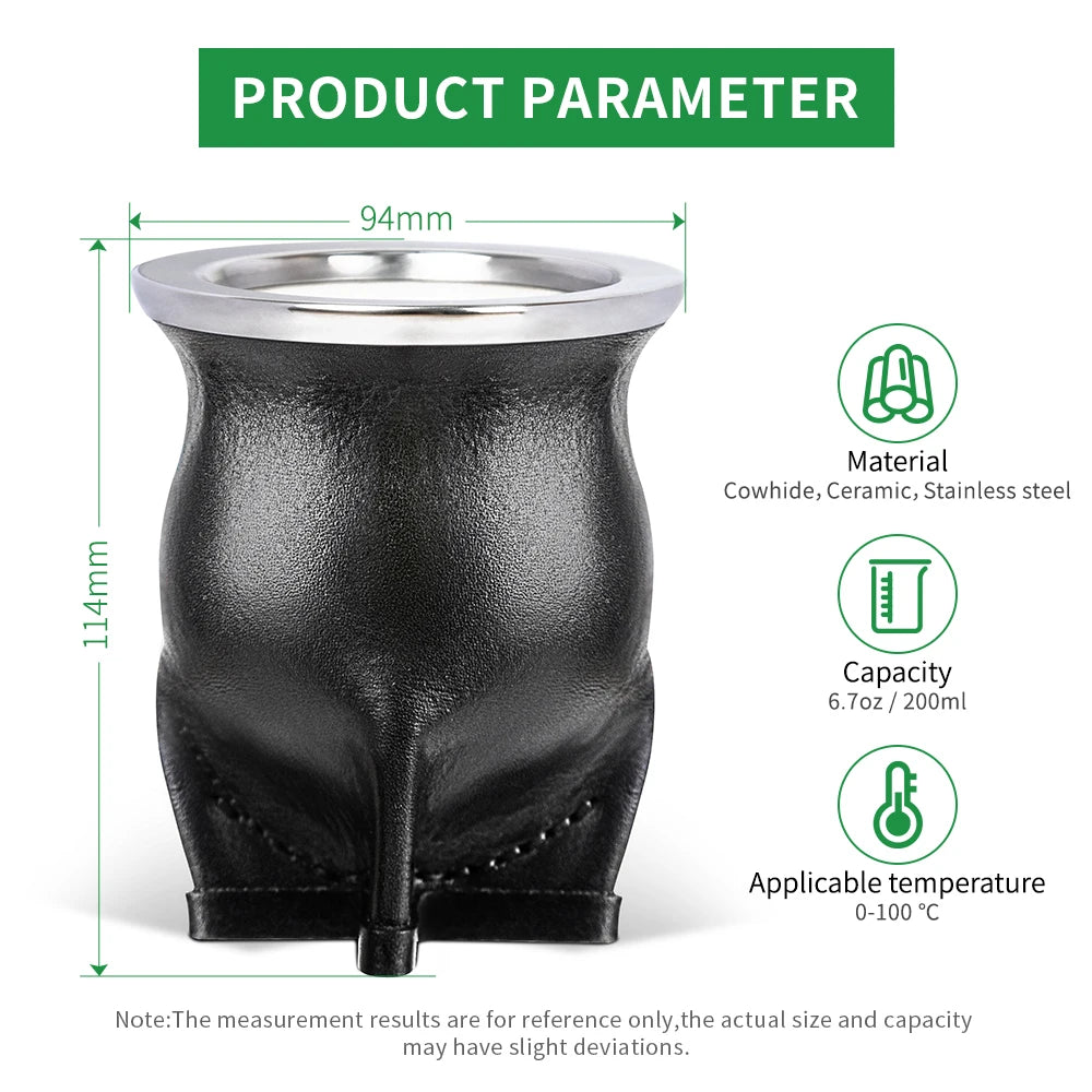Mate con Interior de Cerámica | Taza Calabaza Argentina 200-400ml + Bombilla + Cepillo – 2 Colores
