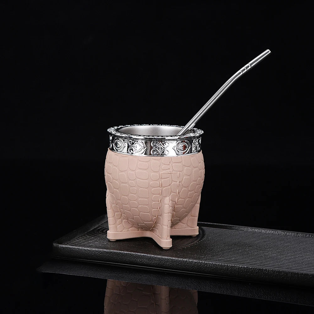 Mate de Cuero Artesanal 180ml con Bombilla | Estilo Argentina y Uruguay