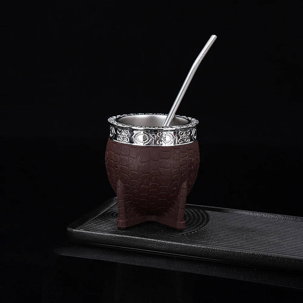 Mate de Cuero Artesanal 180ml con Bombilla | Estilo Argentina y Uruguay