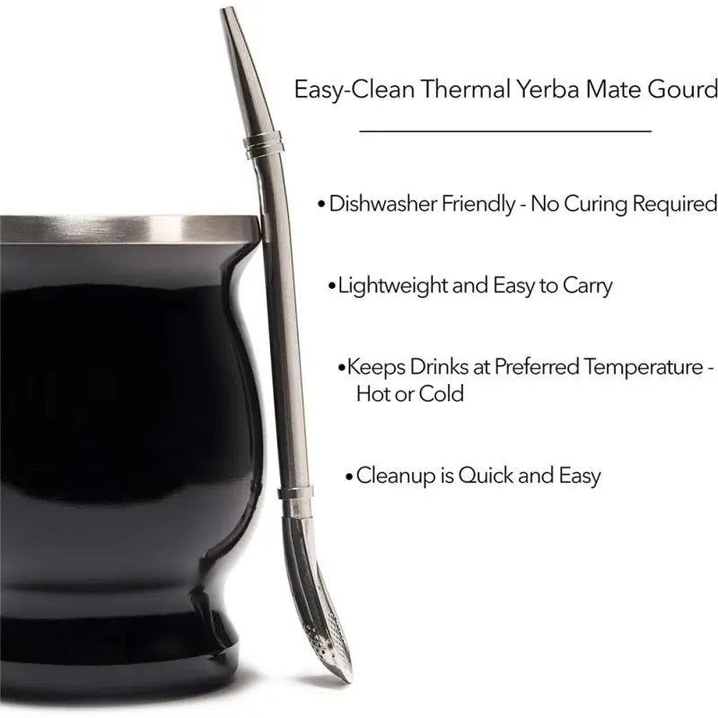 8oz Yerba Mate Cup Double Wall Stainless Steel Portable Tea Mug Argentine Yerba Mate Gourd with Spoon Bombillas Cleaning Brush